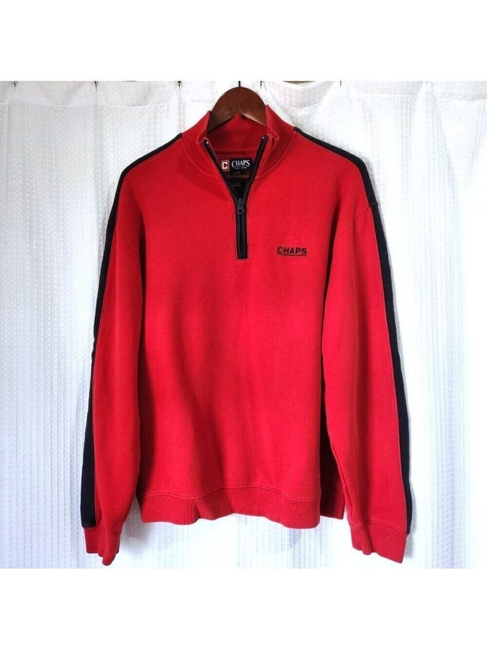 Chaps Men’s Red Quarter Zip Sweater Medium Mock Neck Pullover